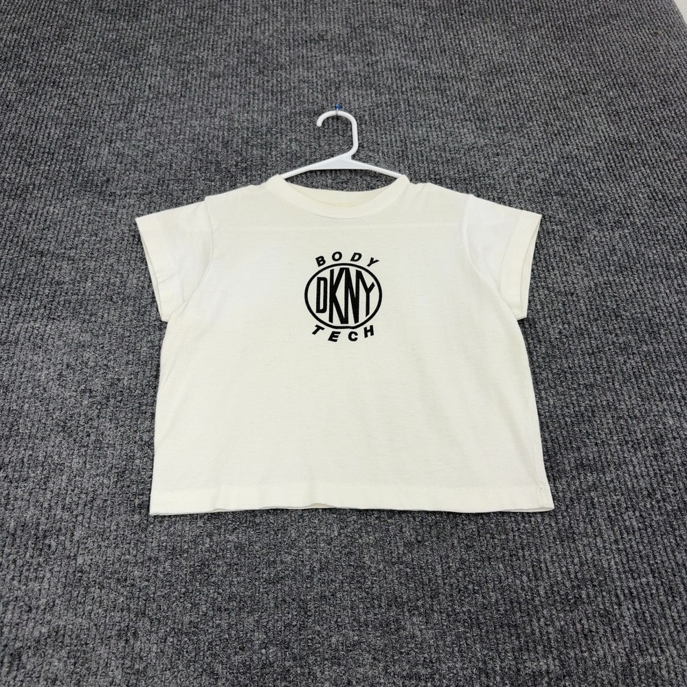 Vintage DKNY T Shirt Women S White Cotton Body Tech Graphic Crop Top Streetwear